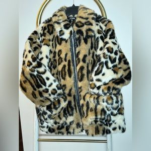 Faux fur animal print jacket Express